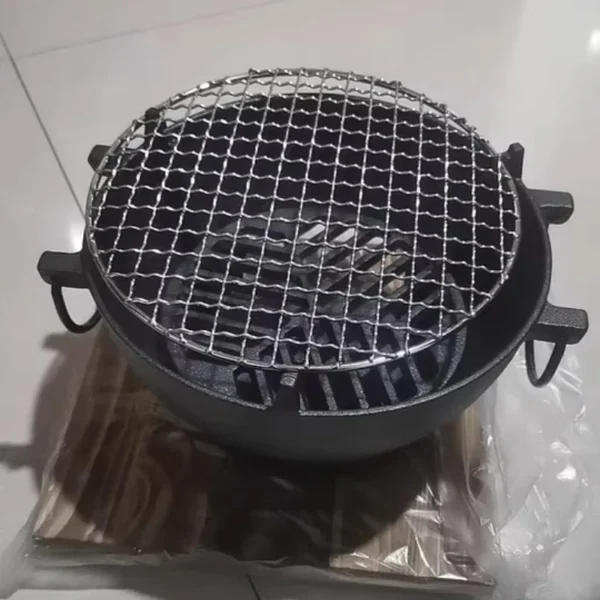 Cast Iron Charcoal Grill,Portable Round BBQ Smoker with Handle for Outdoor Backyard Camping Multi-Function Fire Pit&Patio Grill