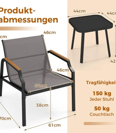 3-piece garden furniture set with 2 chairs & table, balcony set, balcony furniture, garden furniture 1