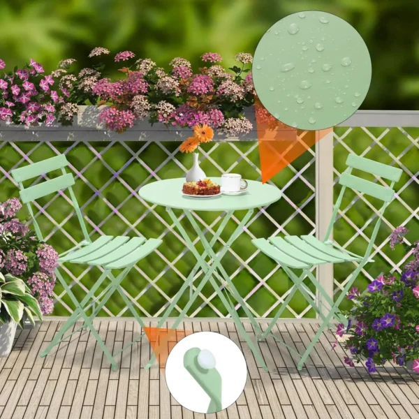 Outdoor Furniture Patio Set Bistro Table Set 3piece Steel Table And Chairs Folding Bistro Set For Lawn Balcony Backyard Yard