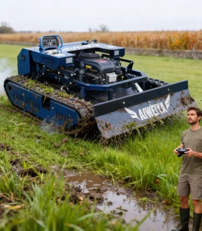 Customized All-Terrain Tracked Tank Flail Lawn Mower 900mm Cutting Width Wireless Remote Control for Large Lawn Garden 1