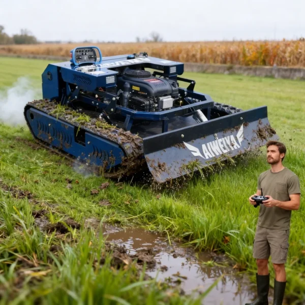 Customized All-Terrain Tracked Tank Flail Lawn Mower 900mm Cutting Width Wireless Remote Control for Large Lawn Garden 1