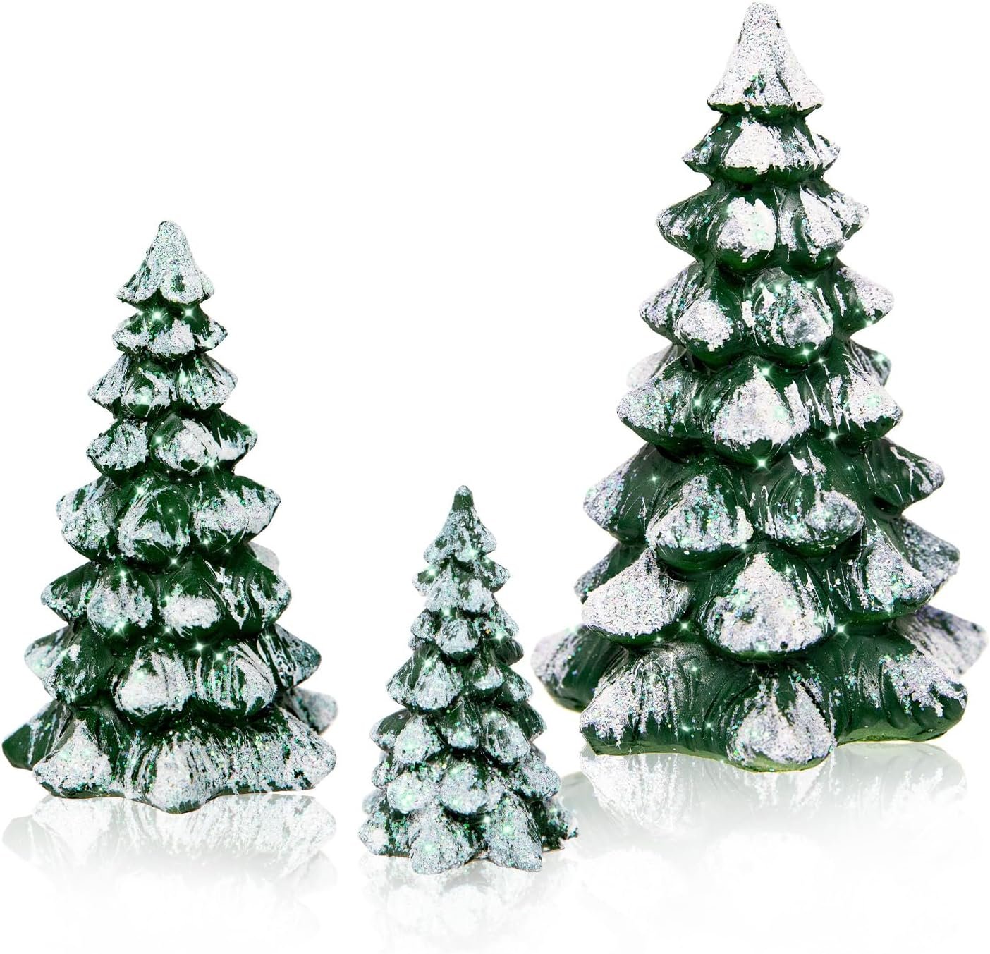 3 Pieces with a Sense of Layering and Staggered Heights Winter Wonderland Village Scene Pines Accessory Figurine Set, Christmas Village Trees Decorations,Green - Image 2