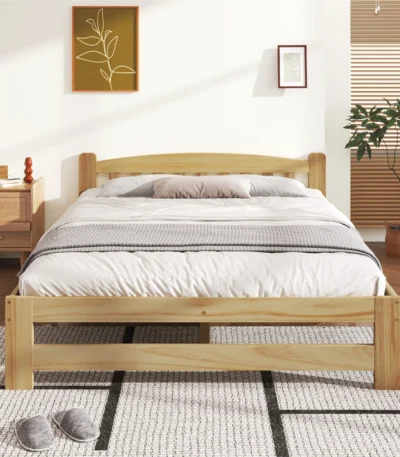 Solid wood bed 140x200 cm, futon bed, double bed with headboard and slatted frames, youth bed, natural, without mattress 1