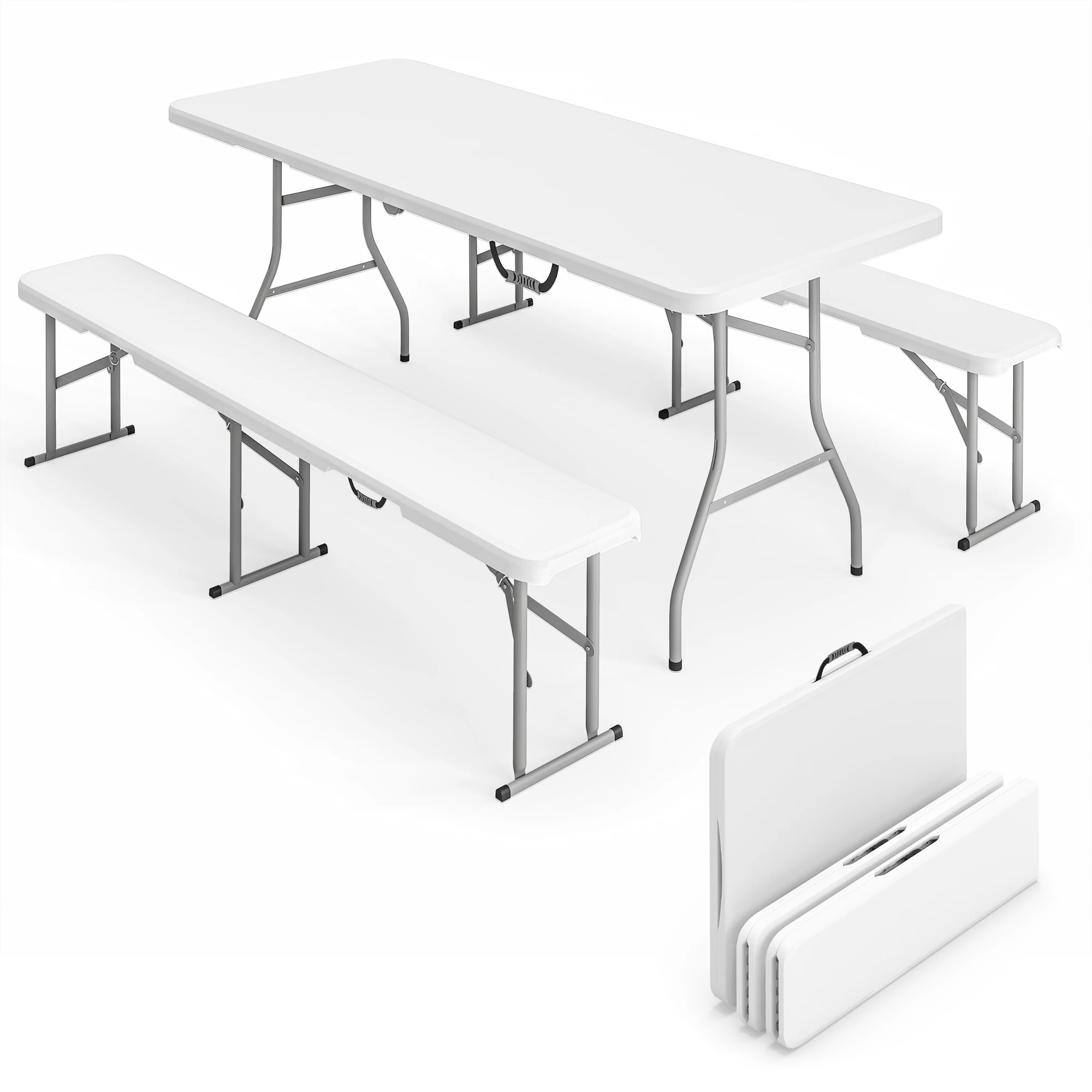 Outsunny Folding Camping Set 3 Pieces Folding Camping Table with Benches Outsunny Folding Camping Set 3 Pieces Folding Camping Table with Benches