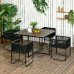 Outsunny 5Pcs Poly Rattan Garden Furniture Set Dining Table with 4 Chairs and Side Table Balcony Garden Dining Set Stylish Furniture