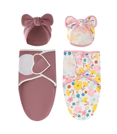 Baby Blanket Hat Set Cartoon Printed Cotton Newborn Swaddle Adjustable Infant Sleeping Swaddle Wraps All Seasons 0-6 Months 1