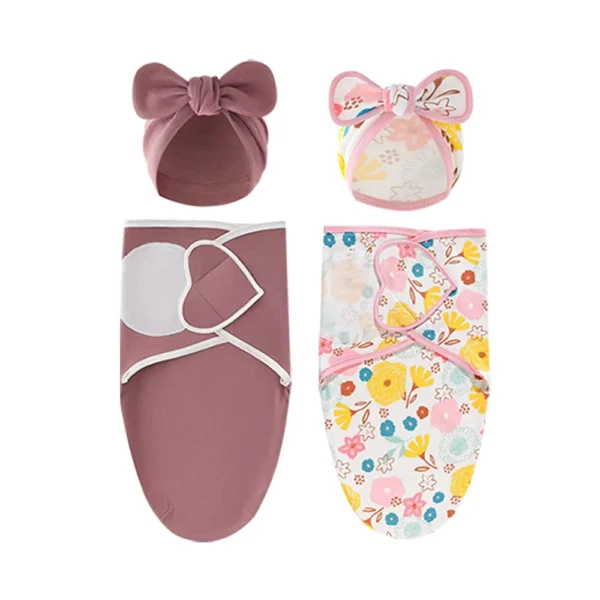 Baby Blanket Hat Set Cartoon Printed Cotton Newborn Swaddle Adjustable Infant Sleeping Swaddle Wraps All Seasons 0-6 Months