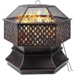 Household Outdoor Hexagonal 26” Garden Grill Charcoal Brazier,Grill Charcoal Brazier Outdoor Fireproof Steel with Lattice Cover