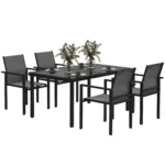 Outsunny outdoor garden Table with 4 stackable chairs, tempered glass tray cm, Black