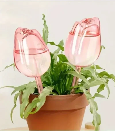 Pink tulip plant watering balls, suitable for indoor and outdoor plants, automatic plant drippers, and automatic watering 1