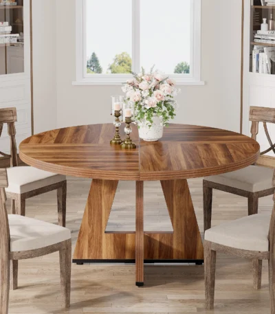 Tribesigns Round Dining Table for 4, 47 Inch Farmhouse Kitchen Table Small Dinner Table Kitchen Dinning Table for Dining Room 1