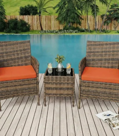 3PCS Rattan Garden Furniture Set For 2, Weatherproof Balcony Table And Chairs, Polyrattan Wicker Patio Bistro Outdoor Set 1