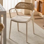 Rattan-plastic backrest chair, Nordic-style café armchair, outdoor leisure dining chair, courtyard restaurant trendy chair