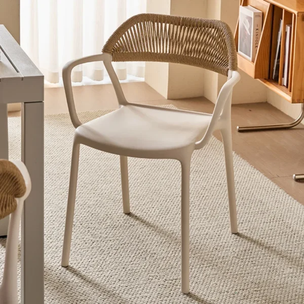 Rattan-plastic backrest chair, Nordic-style café armchair, outdoor leisure dining chair, courtyard restaurant trendy chair