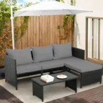 L # For Outdoor PE Rattan Furniture Set Patio Black Wicker Conversation Loveseat Sofa Sectional Couch Gray Cushion Garden Sofas