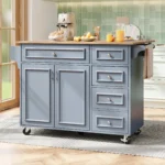 Folding Kitchen Island with Modulable Storage & Extendable table Stable Small kitchen MDF Sky Blue