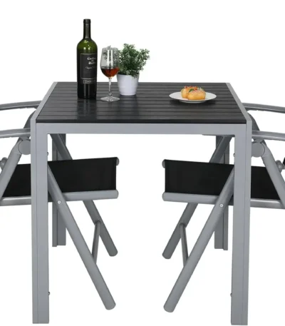 3Pcs Patio Dining Set, Outdoor Table and Chair Set Garden Backyard Poolside Deck with 2 Textilene Chairs,Adjustable Folding Back 1
