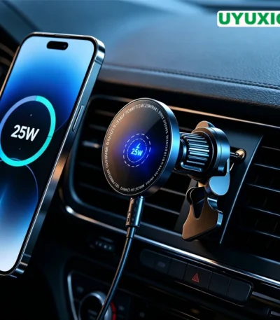 UYUXIO 25W Ultra Fast Charging Magnet Wireless Car Charger Cooling Charge Car Mount Phone Holder Air Vent for iPhone 17 16 15 1