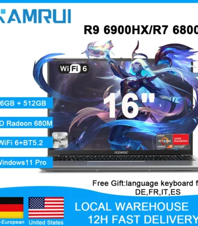 KAMRUI Gaming Laptop 16“ FHD AMD Ryzen9 6900HX 16GB RAM 512GB NVMe PCIe3.0 SSD Radeon 680M WiFi6 Windows 11 Pro Backlit Keyboard 1