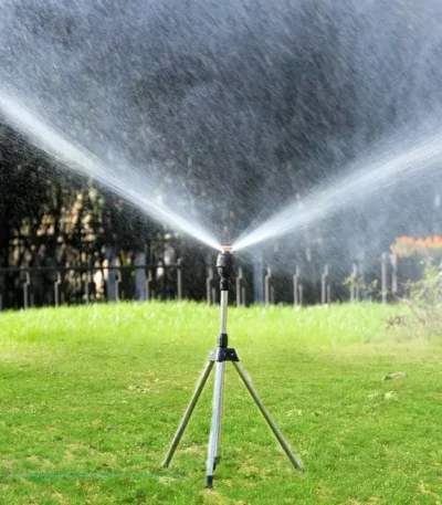 360-Degree Garden Automatic Rotating Sprinkler Stainless Steel Tripod Set Irrigation Stand Water Jet Garden Lawn Sprinkler Tool 1