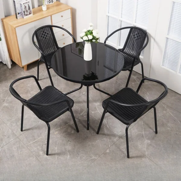 Outdoor Leisure Rainproof And Sunscreen Outdoor Furniture Set Glass Table Top And Rattan Chair Combination