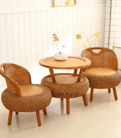 Bamboo Rattan Chairs Courtyard Garden Furniture Sets Leisure Balcony Table Chair Three-piece Sets Outdoor Furniture 1