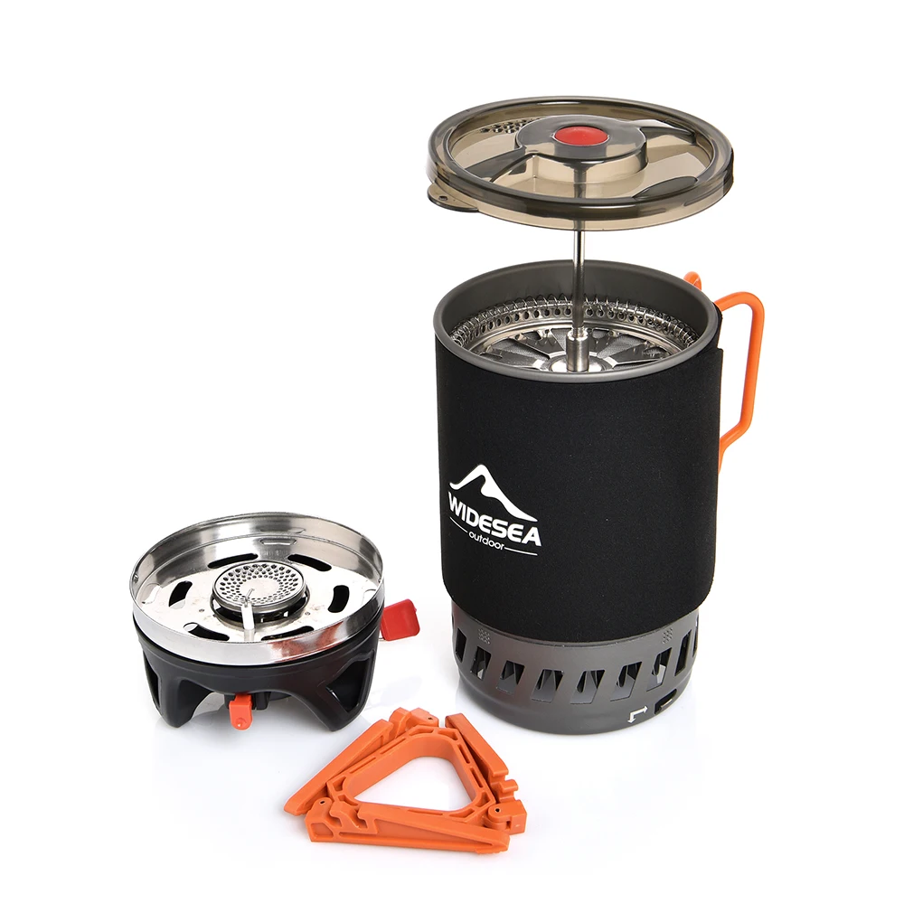 Widesea Portable Camping Coffee Maker Set French Press 0.9L Coffee Pot 1100BTU Gas Stove with Anti-scalding Cover for Outdoor Hi Widesea Portable Camping Coffee Maker Set French Press 0.9L Coffee Pot 1100BTU Gas Stove with Anti-scalding Cover for Outdoor Hi