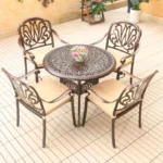 Outdoor Table and Chair Round Patio Dining Table and Chair Metal Cast Aluminum Bistro Table and Chair Furniture for Garden Yard