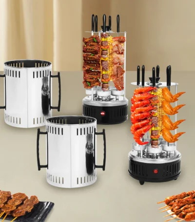 1000W Vertical Electric Grill Stainless Steel Auto Rotisserie 6 Skewers Smoke-Free for Home BBQ 1