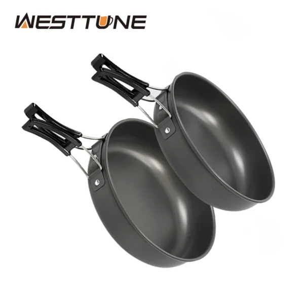 WESTTUNE Camping Frying Pan Aluminum Camping Picnic Plate Dish Portable Outdoor Cookware with Foldable Handle Hiking Cookware