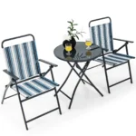 3pcs Patio Folding Dining Table Chair Set Heavy-Duty Metal Portable Outdoor