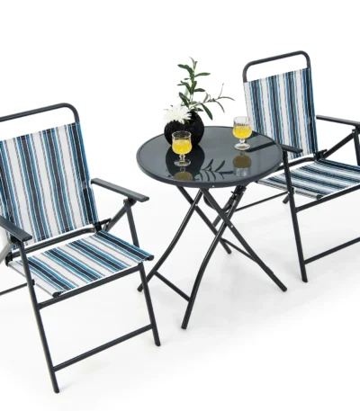 3pcs Patio Folding Dining Table Chair Set Heavy-Duty Metal Portable Outdoor 1