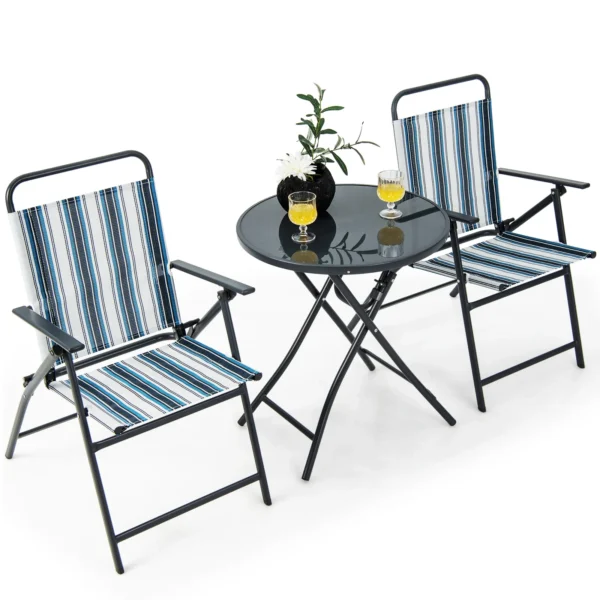 3pcs Patio Folding Dining Table Chair Set Heavy-Duty Metal Portable Outdoor