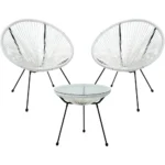 3 Piece Patio Bistro Set, Acapulco Chairs, Outdoor Seating, Outdoor Wicker Furniture Sets with Side Table and 2 Chairs