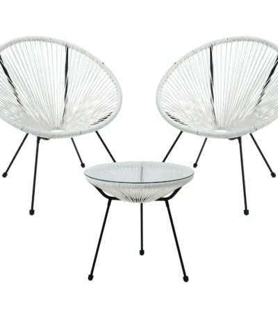 3 Piece Patio Bistro Set, Acapulco Chairs, Outdoor Seating, Outdoor Wicker Furniture Sets with Side Table and 2 Chairs 1