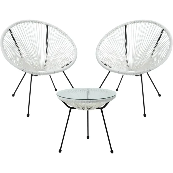 3 Piece Patio Bistro Set, Acapulco Chairs, Outdoor Seating, Outdoor Wicker Furniture Sets with Side Table and 2 Chairs