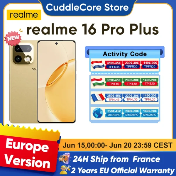 realme 16 Pro Plus 5G Smartphone Global Version Snapdragon 7 Gen 4 200MP Camera 7000mAh Battery 6.8” AMOLED 144Hz Curved Screen