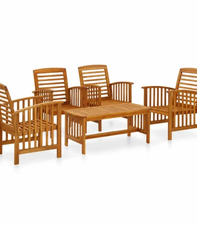 5-Piece Garden Lounge Set Solid Acacia Wood Patio Furniture with Oil Finish, Outdoor Seating Group with Coffee Table, Curved Back Chairs for Terrace, Balcony, Backyard Relaxation 1