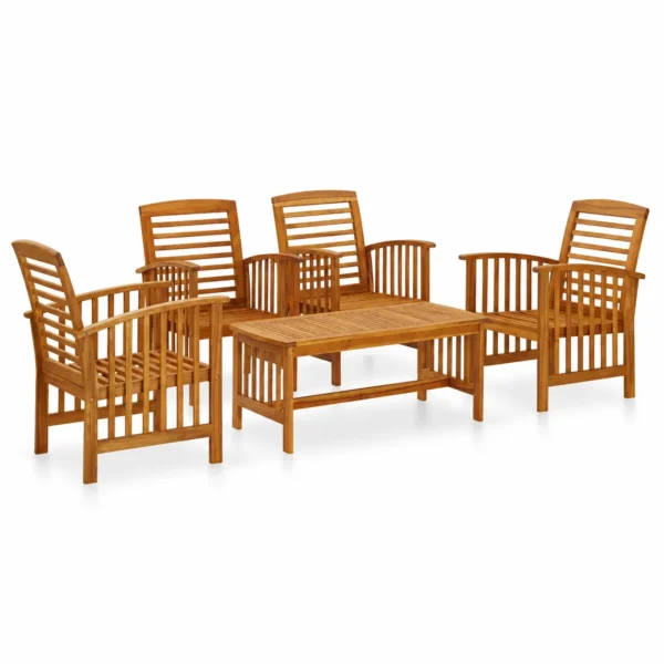 5-Piece Garden Lounge Set Solid Acacia Wood Patio Furniture with Oil Finish, Outdoor Seating Group with Coffee Table, Curved Back Chairs for Terrace, Balcony, Backyard Relaxation