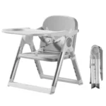 3-in-1 Convertible Portable Dining Booster Seat, Adjustable Foldable Baby High Chair with Detachable Double-Layer Dinner Plate, Lightweight Travel Toddler Feeding Highchair, Sturdy Safe Indoor Outdoor Baby Dining Furniture in Grey