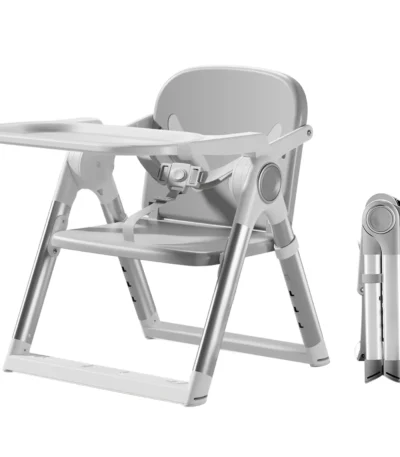 3-in-1 Convertible Portable Dining Booster Seat, Adjustable Foldable Baby High Chair with Detachable Double-Layer Dinner Plate, Lightweight Travel Toddler Feeding Highchair, Sturdy Safe Indoor Outdoor Baby Dining Furniture in Grey 1
