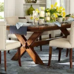 Solid wood dining table and chair combination 8 person rectangular log Nordic homestay furniture vintage American home coffee lo