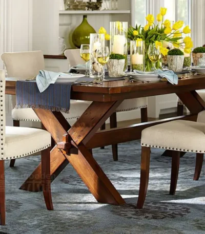 Solid wood dining table and chair combination 8 person rectangular log Nordic homestay furniture vintage American home coffee lo 1