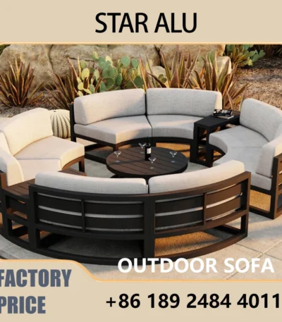 360° Round Outdoor Sofa Set | Deep Grey Aluminum Patio Furniture | Waterproof Garden Balcony Furniture 1