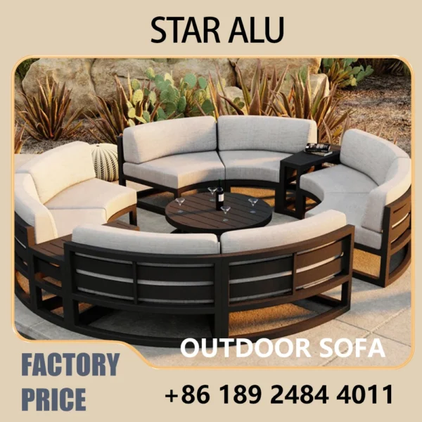 360° Round Outdoor Sofa Set | Deep Grey Aluminum Patio Furniture | Waterproof Garden Balcony Furniture