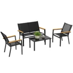 Outsunny garden furniture outside 4 pieces with 2 seat sofa, 2 Chairs and low table in tempered glass, Black
