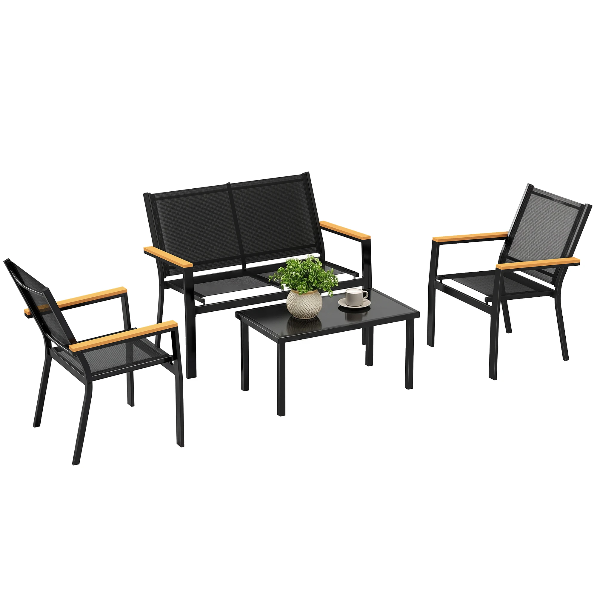 Outsunny garden furniture outside 4 pieces with 2 seat sofa, 2 Chairs and low table in tempered glass, Black Outsunny garden furniture outside 4 pieces with 2 seat sofa, 2 Chairs and low table in tempered glass, Black