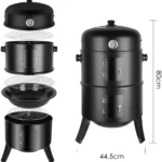 Smoker Barbecue 3 in 1 Multi-Function Charcoal Barbecue Thermometer with Hooks, 3 Grills for Outdoor Cooking Parties
