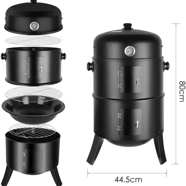 Smoker Barbecue 3 in 1 Multi-Function Charcoal Barbecue Thermometer with Hooks, 3 Grills for Outdoor Cooking Parties