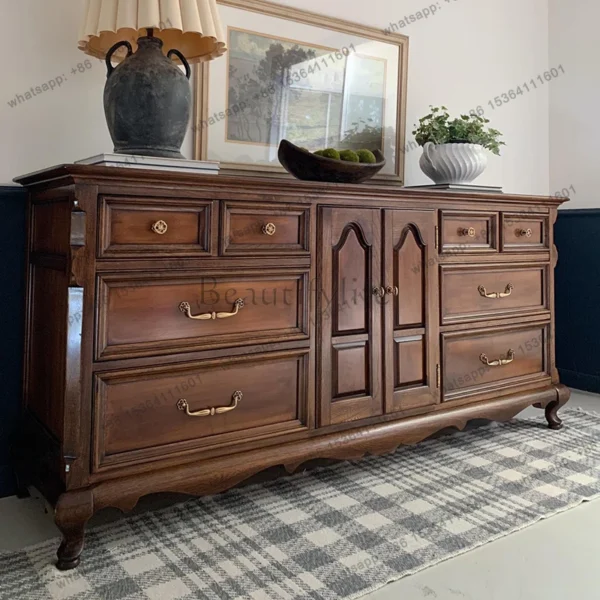 American solid wood dining side cupboard living room porch cabinet French old dining room storage cabinet bedroom